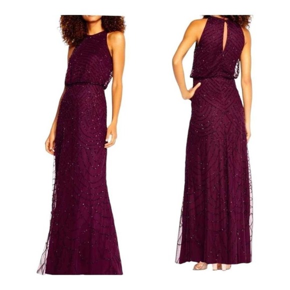 Absolutely Gorgeous Purple Deco Beaded Long Dress by Adrianna Papell Sz 4 - Picture 1 of 5